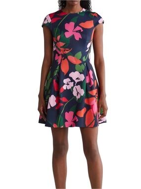 Vince Camuto Navy Floral Mini Dress with Pink & Coral Blooms